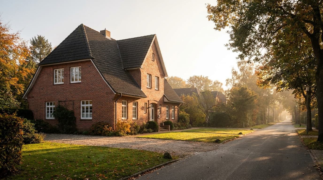 Backsteinhaus in Nordwestdeutschland im Abendlicht